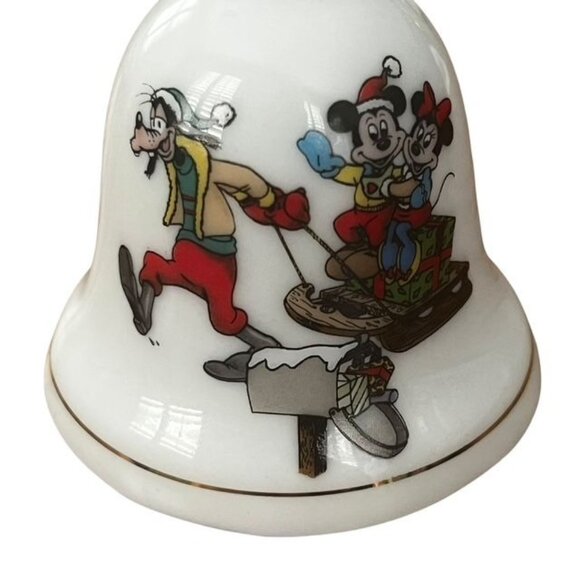 Grolier Mickey Disney Sledding Christmas Porcelain Bell Ornament 1993 - Picture 2 of 4